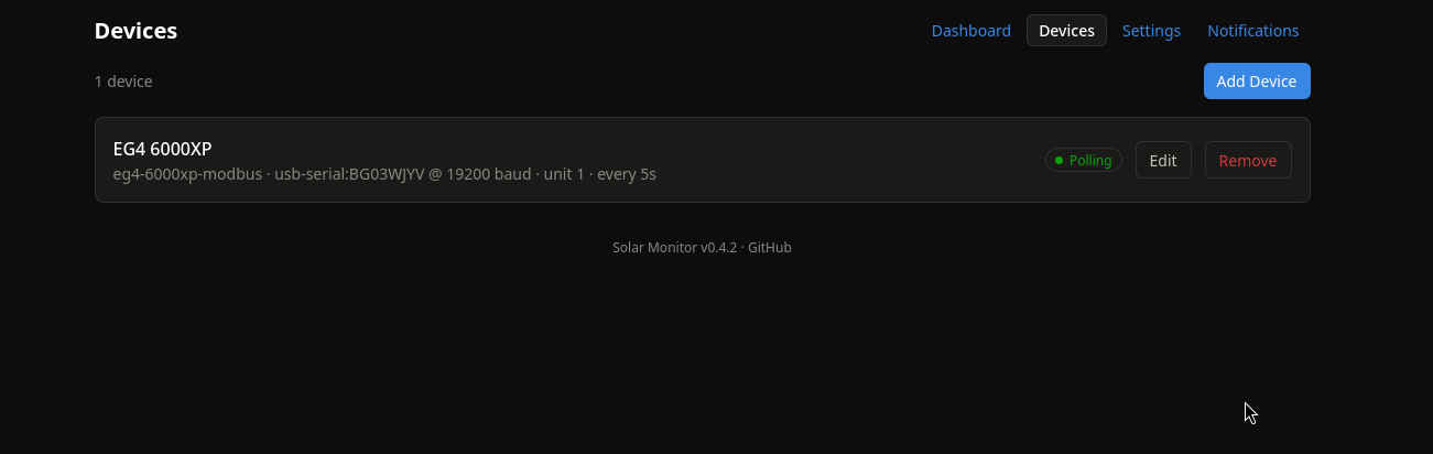 Devices page showing the Add Device button