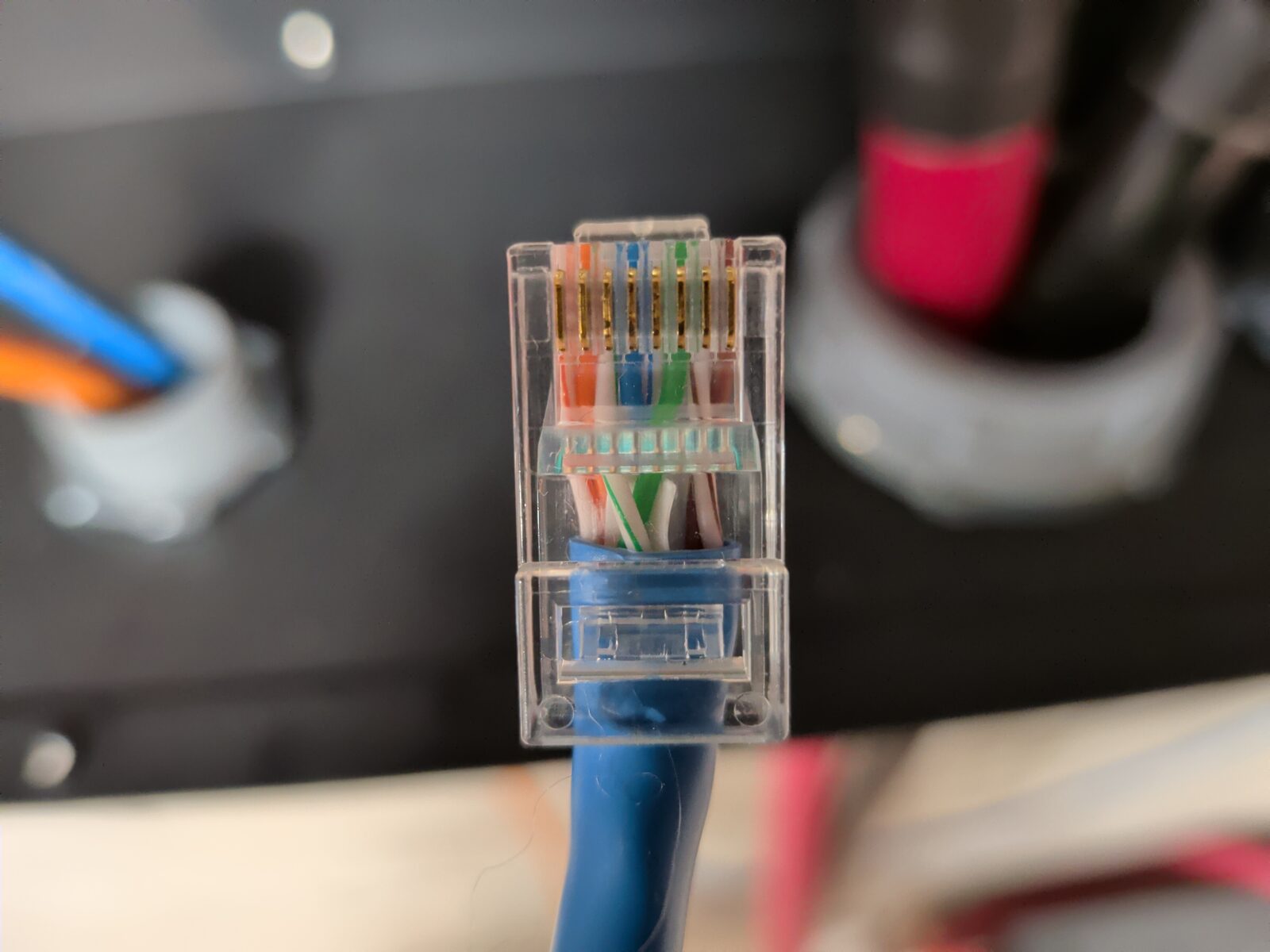 RJ45 connector crimped in T568B order
