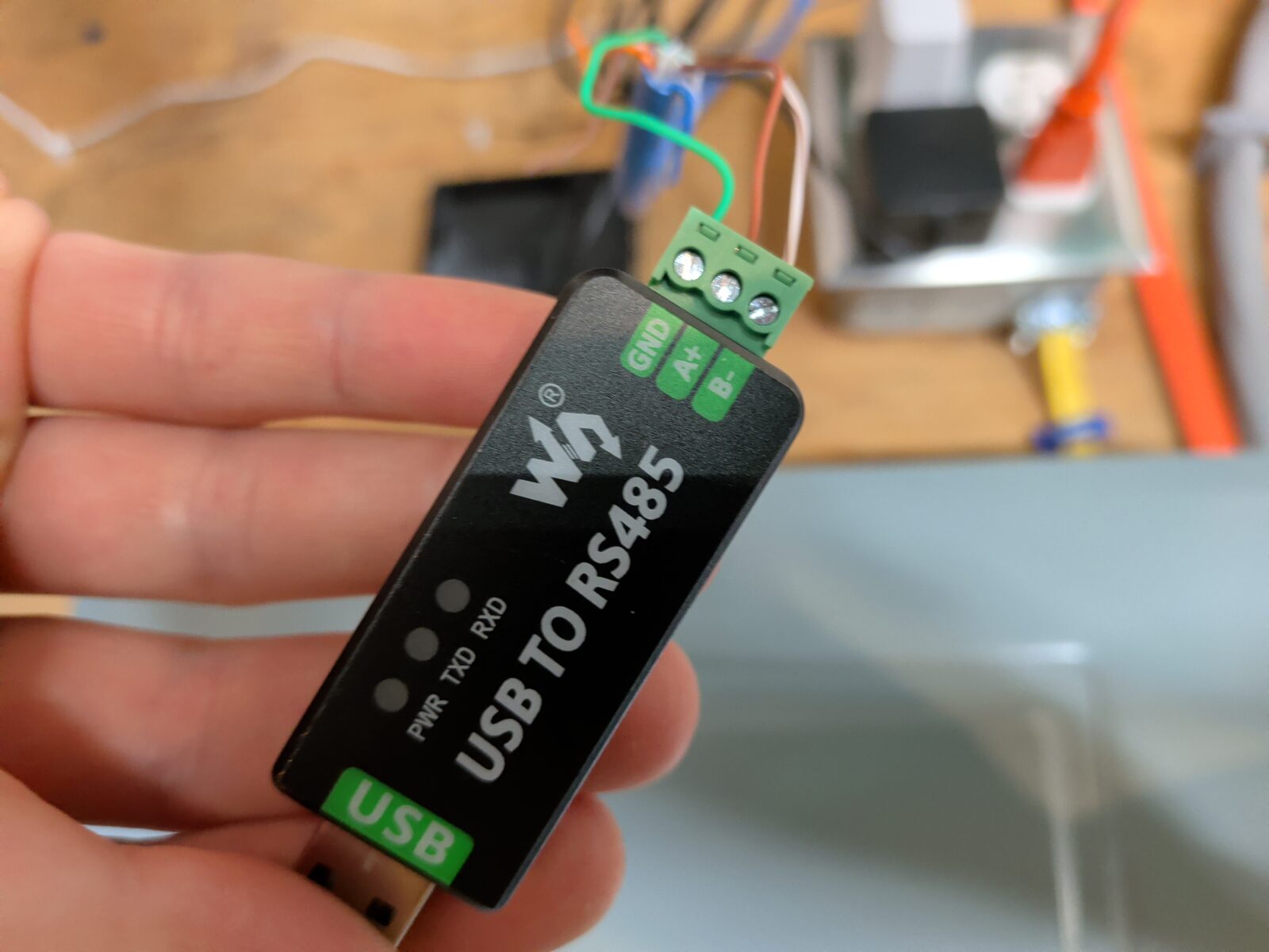 Waveshare USB to RS485 adapter with screw terminals wired